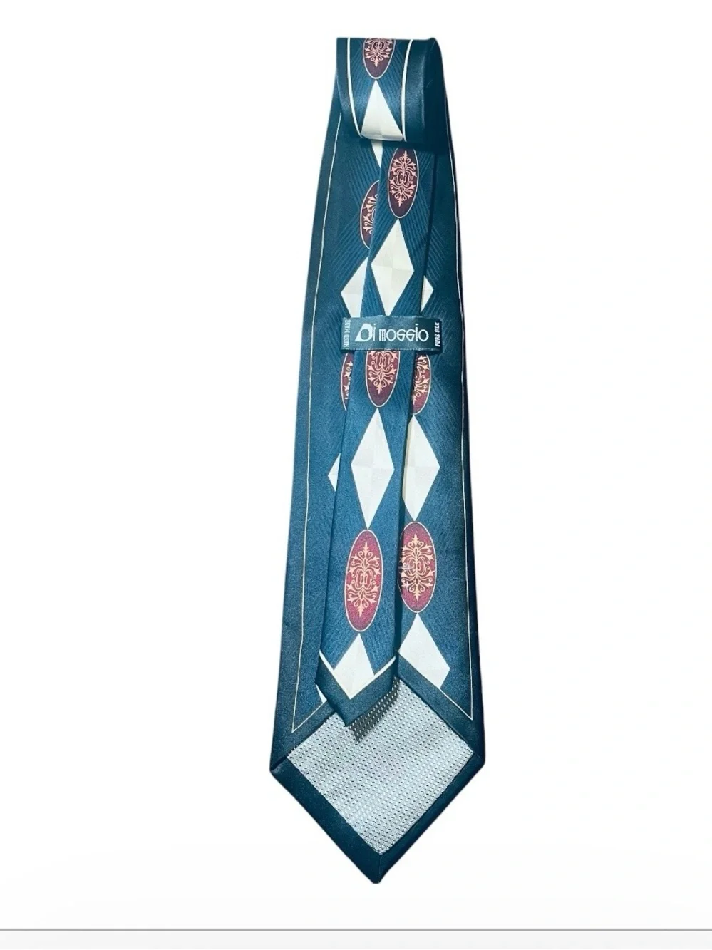 Vintage NWOT Di Moggio , 100% Pure Silk, Handmade Necktie, black /white/burgandy